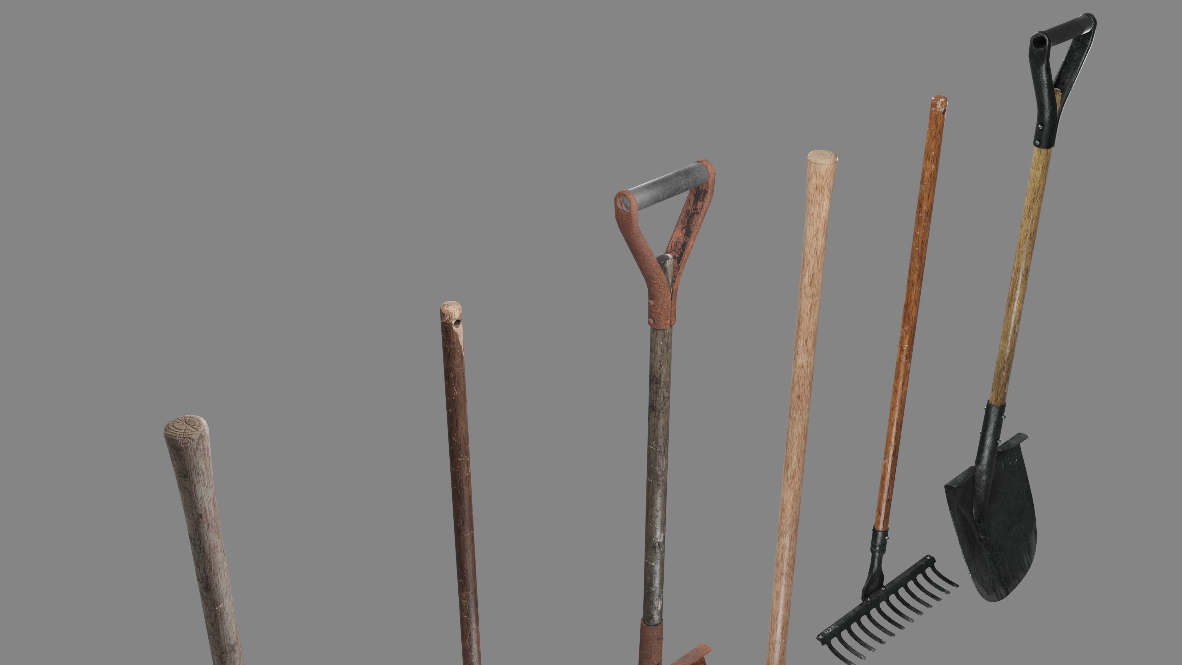 Shovel Rake and Hoe Low-poly 3D model_16