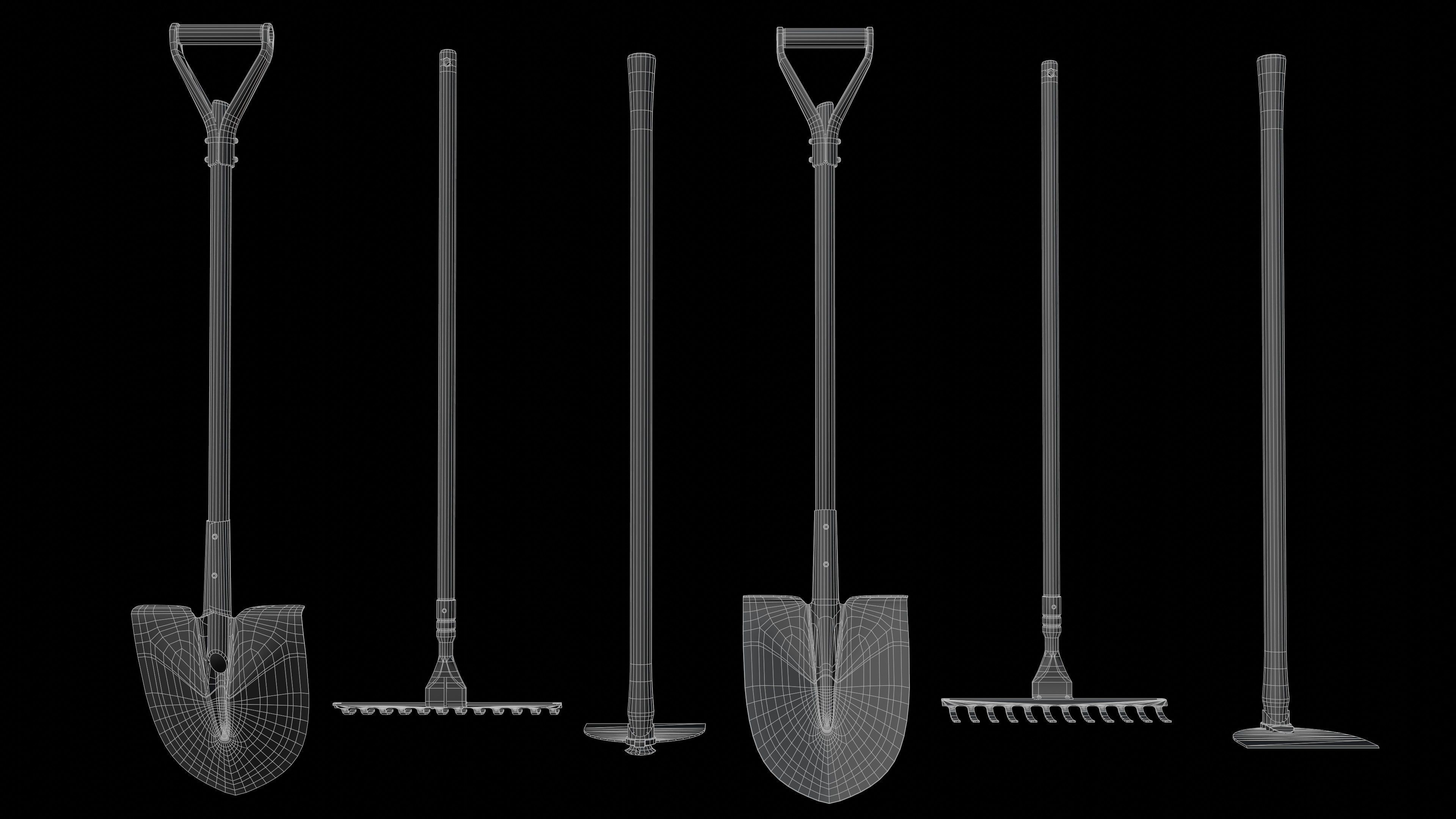 Shovel Rake and Hoe Low-poly 3D model_20