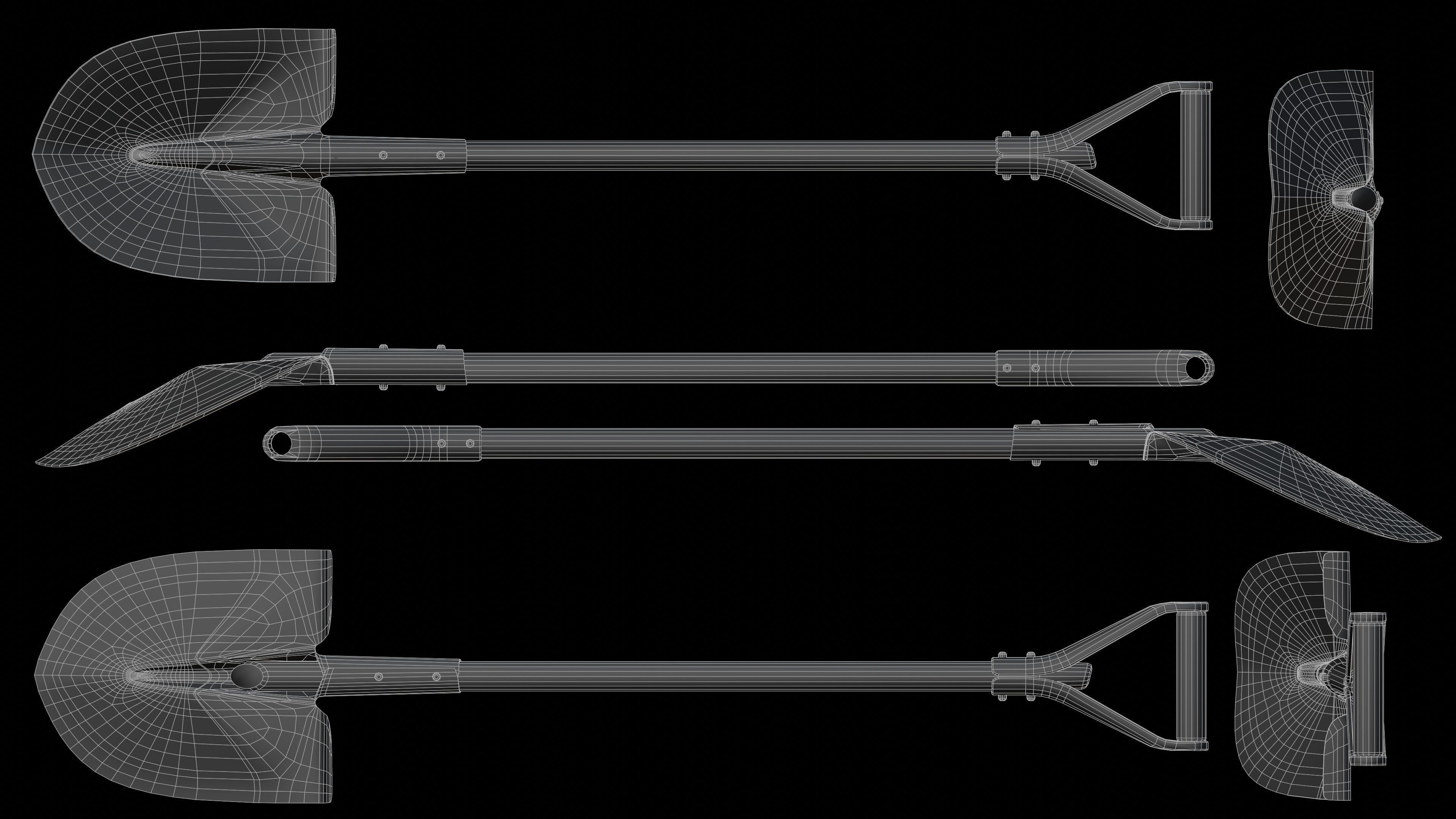 Shovel Rake and Hoe Low-poly 3D model_7