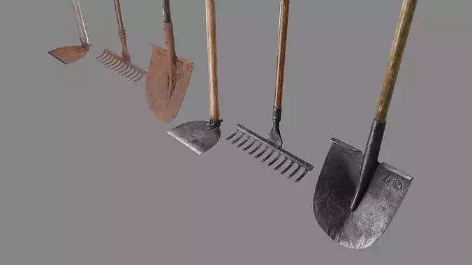 Shovel Rake and Hoe Low-poly 3D model 5