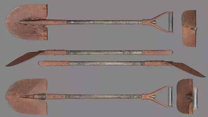 Shovel Rake and Hoe Low-poly 3D model 7