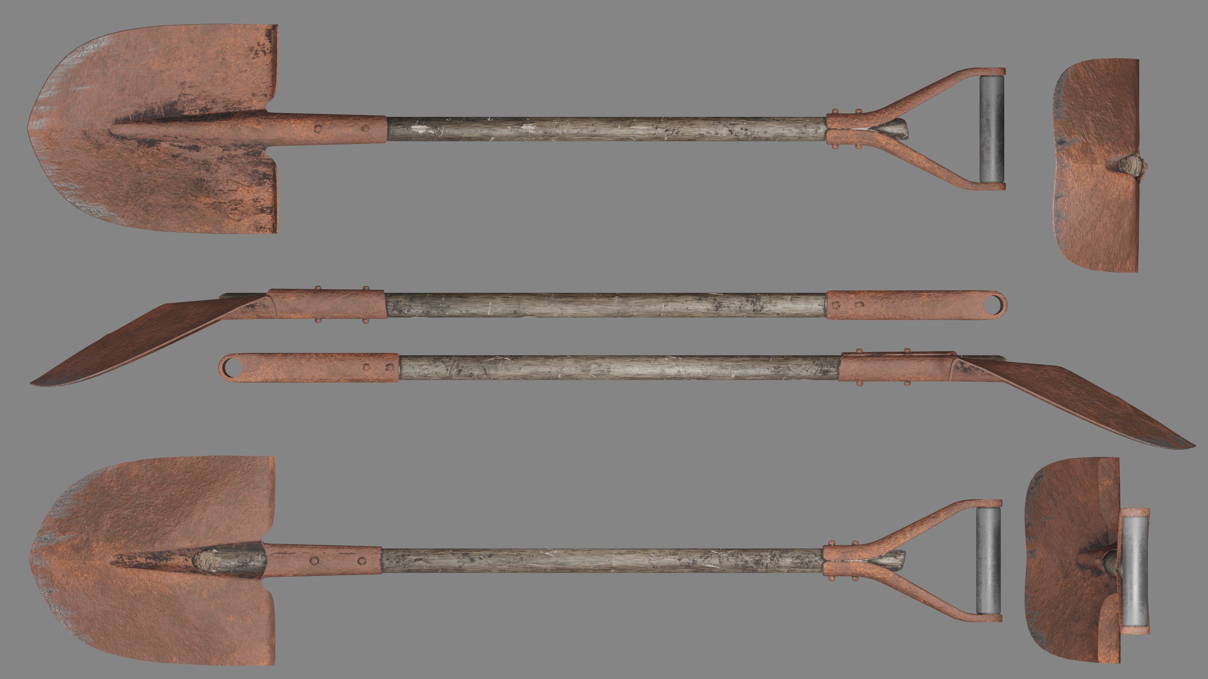 Shovel Rake and Hoe Low-poly 3D model_6