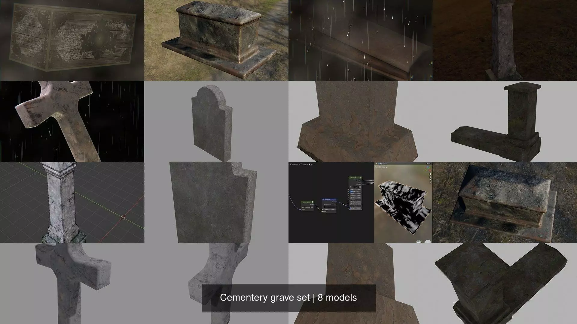 Cementery grave set 3D Model Collection_1