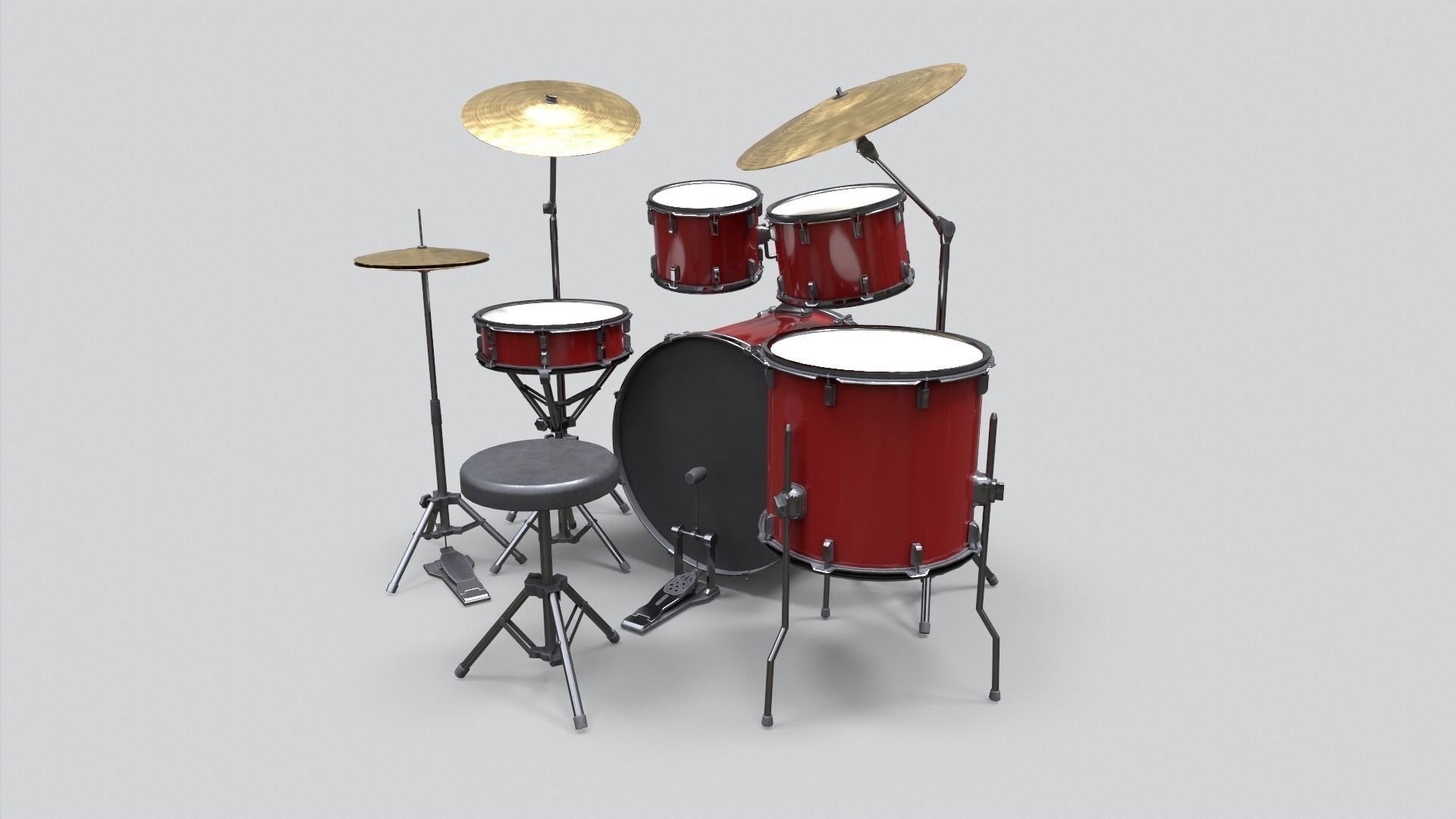 Game Ready Drum Kit - PBR-textures Low-poly 3D model_3