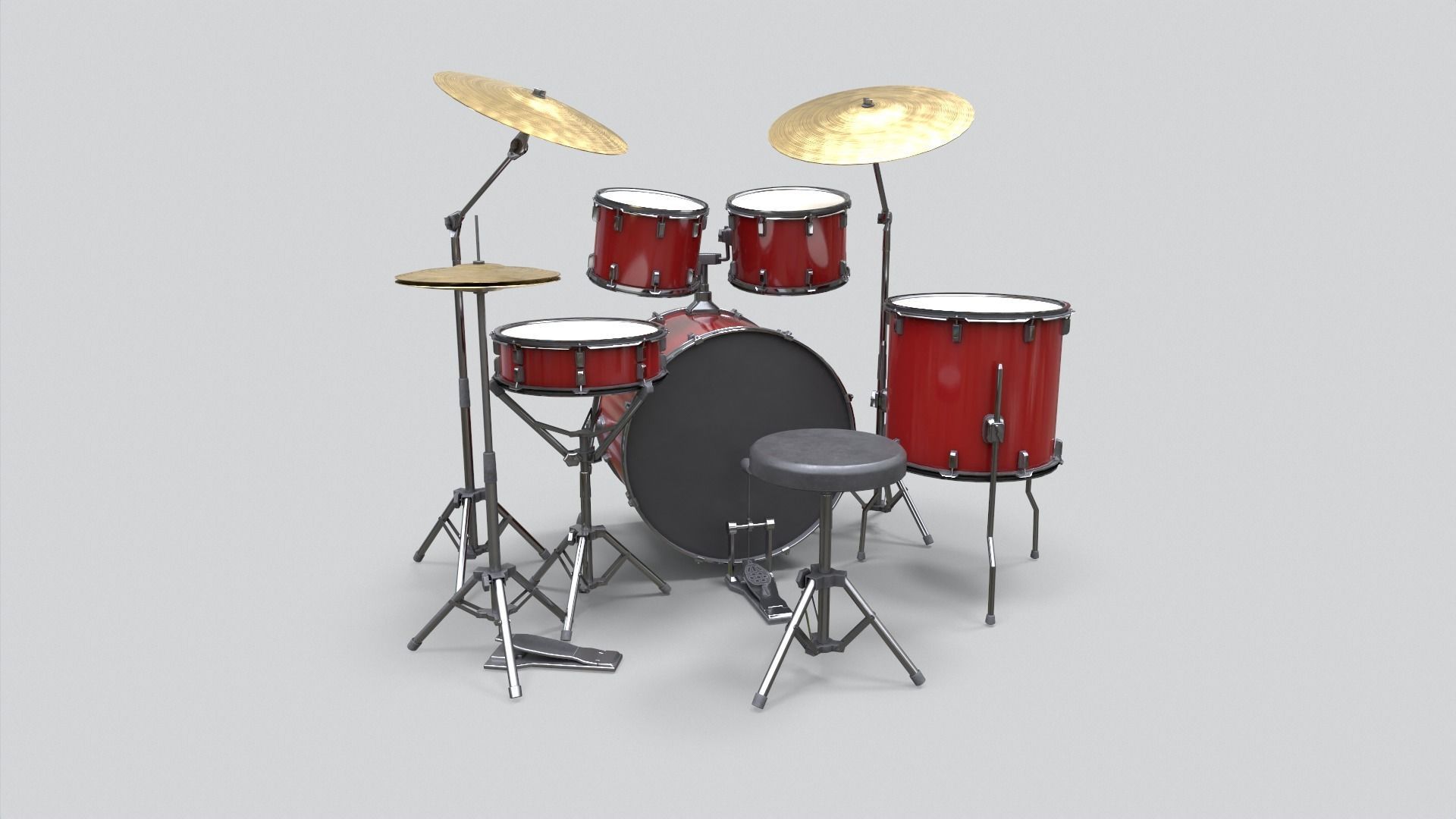 Game Ready Drum Kit - PBR-textures Low-poly 3D model_2