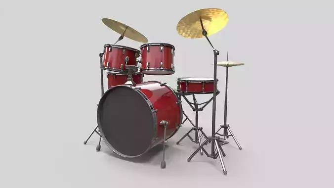 Game Ready Drum Kit - PBR-textures Low-poly 3D model