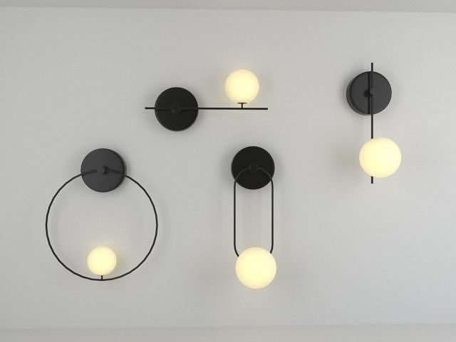 Wall lamps of various shapes  Free low-poly 3D model