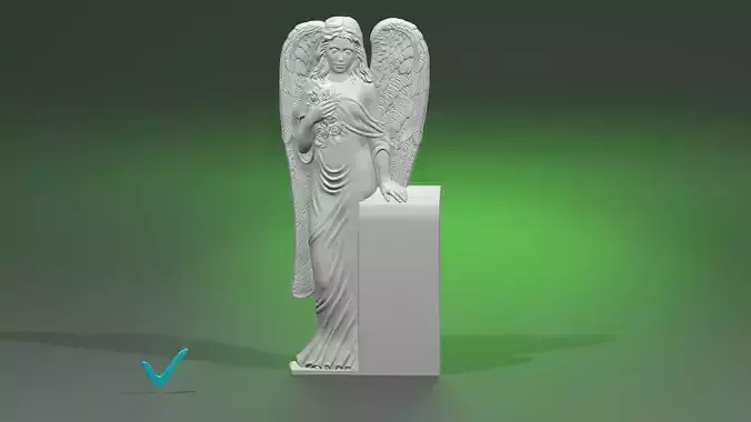 Angel woman standing with flowers