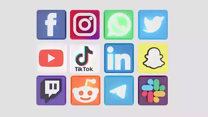 3D social media icons squared 3D model