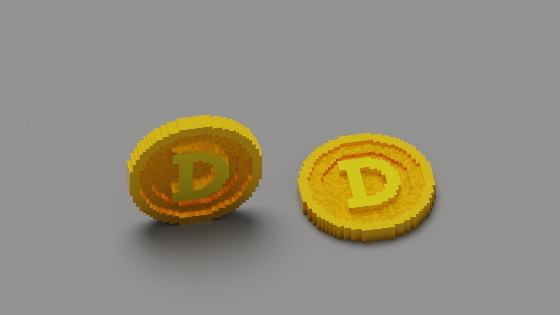 Voxel Dogecoin  Low-poly 3D model_6