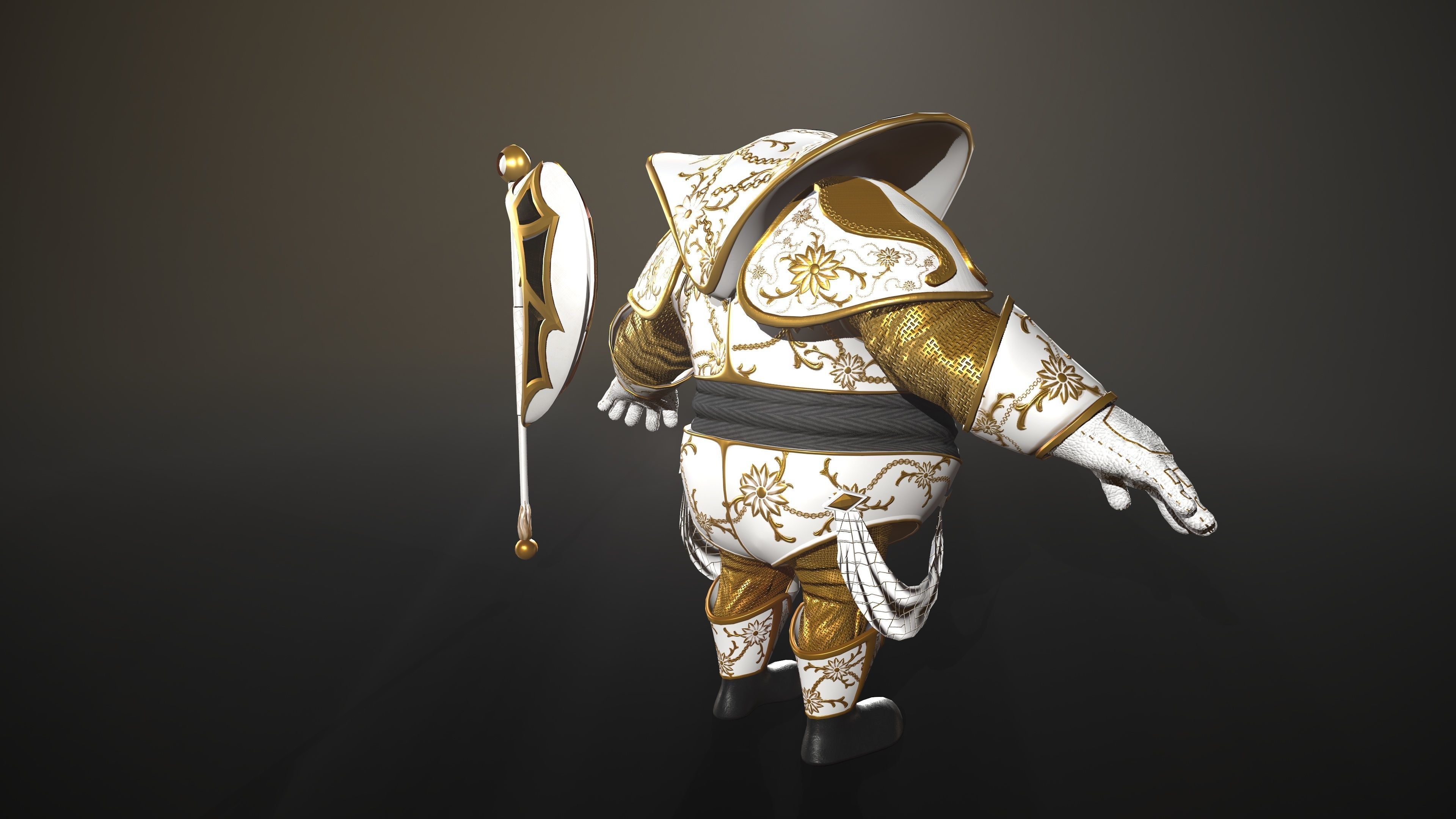 Guard gold character Low-poly 3D model_4