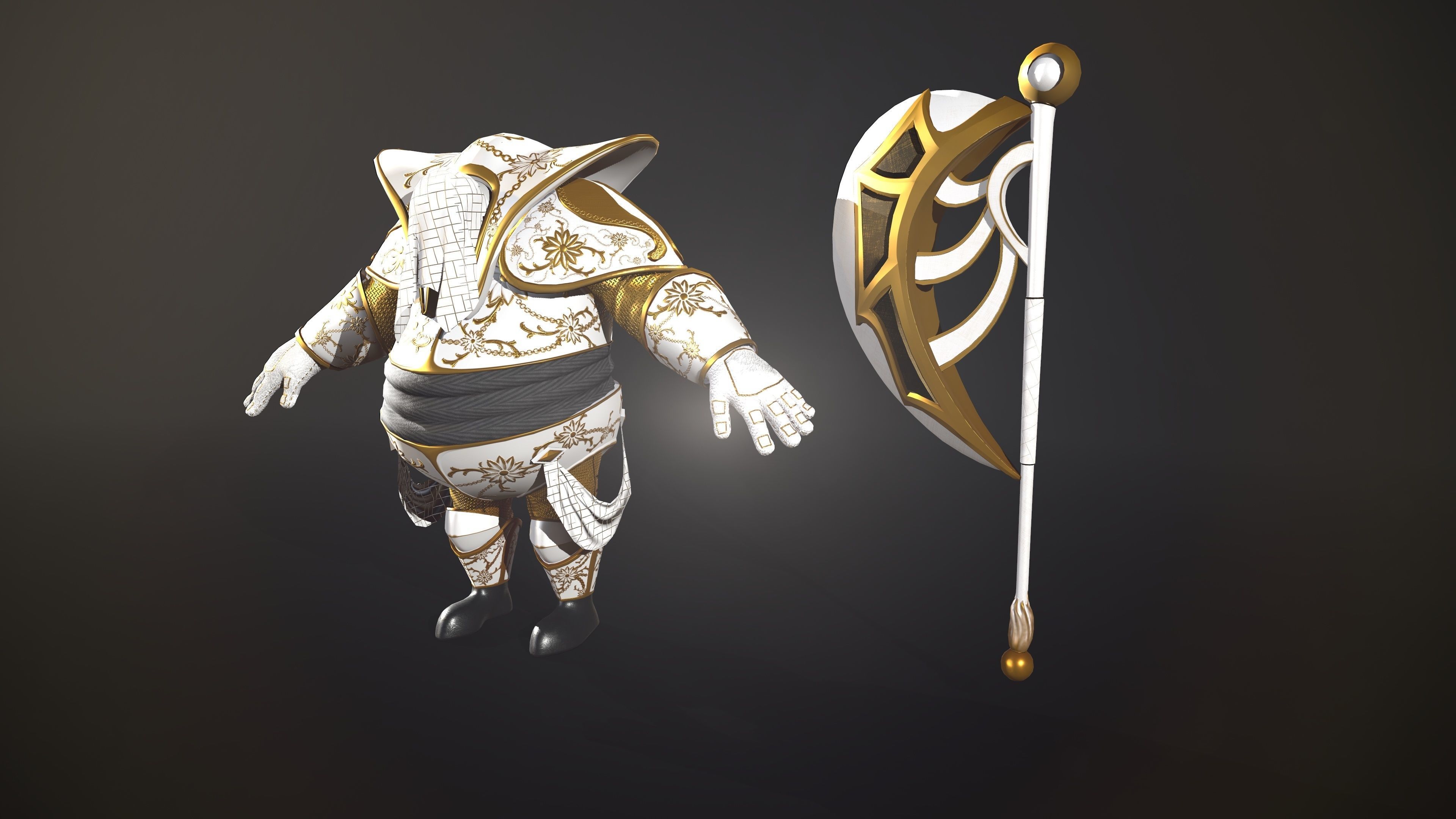 Guard gold character Low-poly 3D model_7