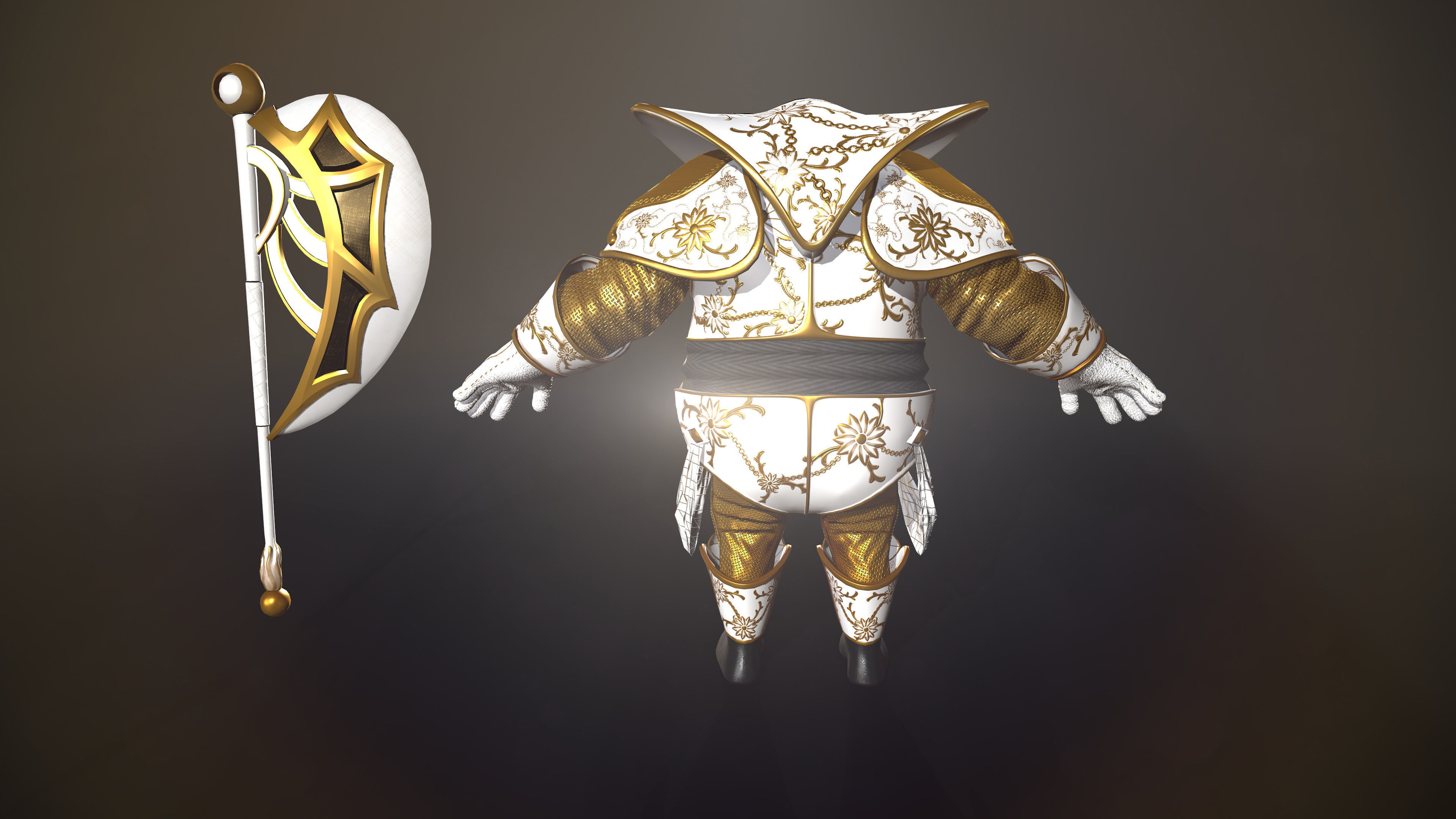 Guard gold character Low-poly 3D model_5