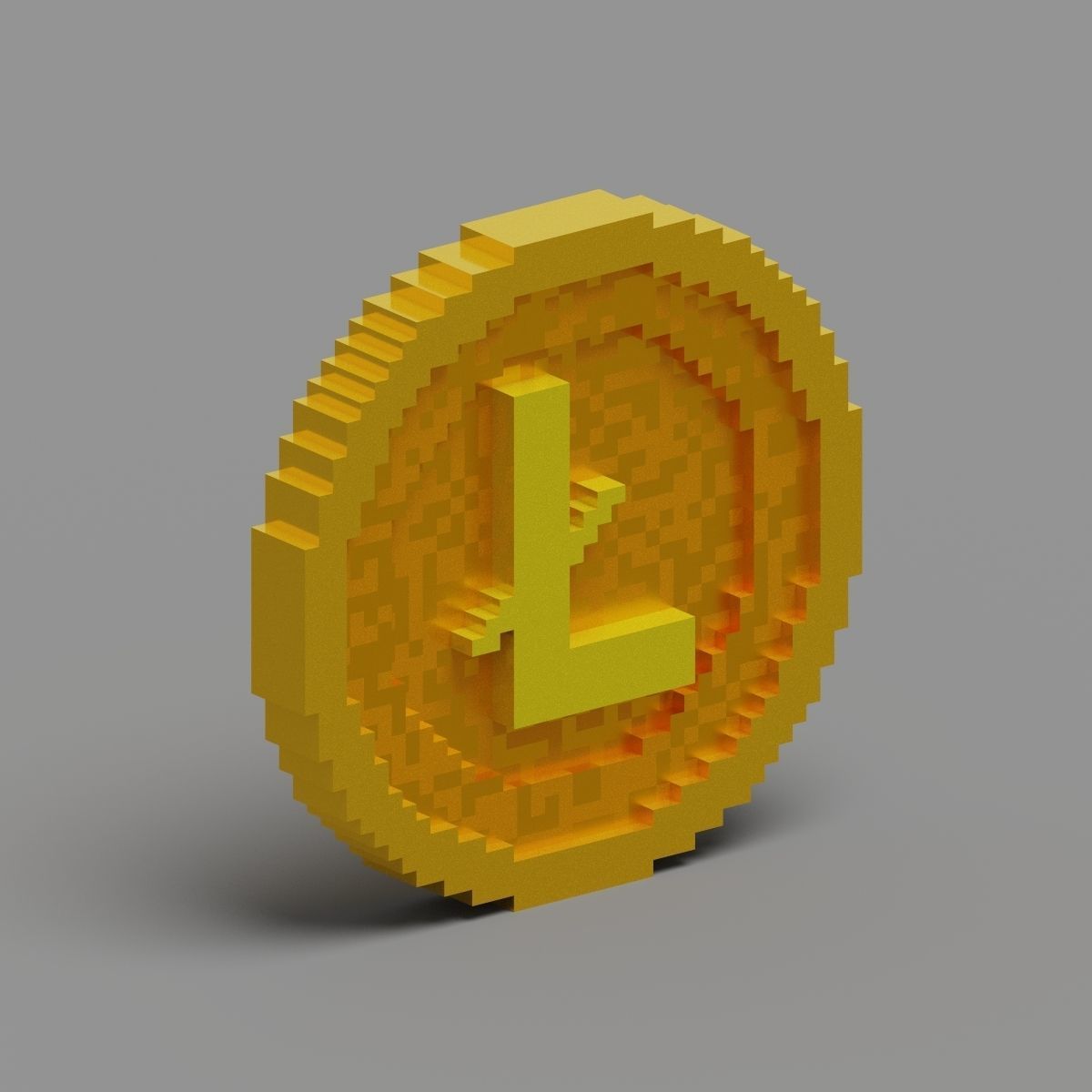 Voxel Litecoin Low-poly 3D model_1