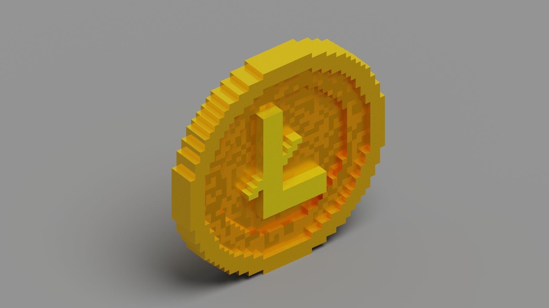 Voxel Litecoin Low-poly 3D model_2
