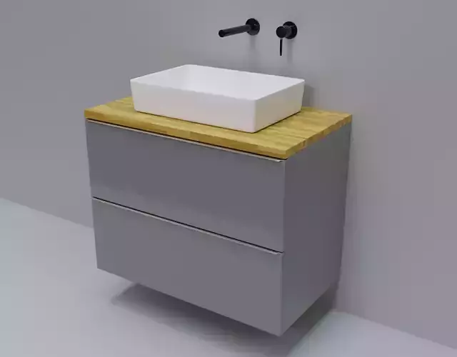 Cabinet with Vessel Sink and Armature