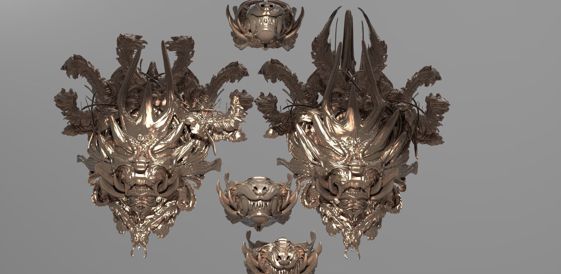 King Dragon Mask collections with Shields 3D model_1
