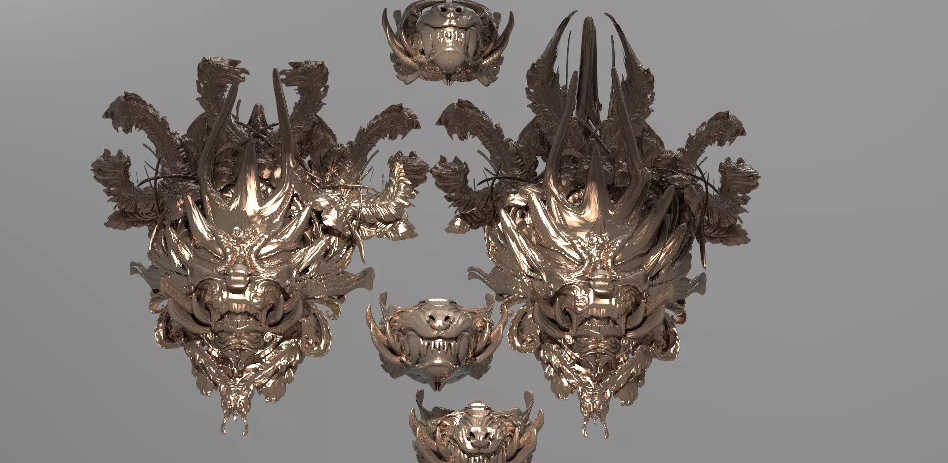 King Dragon Mask collections with Shields 3D model_0
