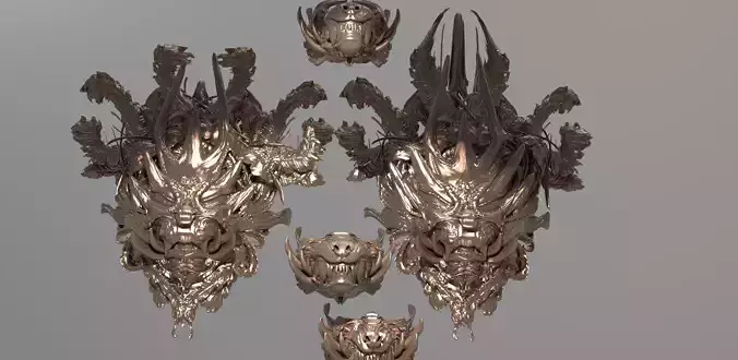 King Dragon Mask collections with Shields 3D model