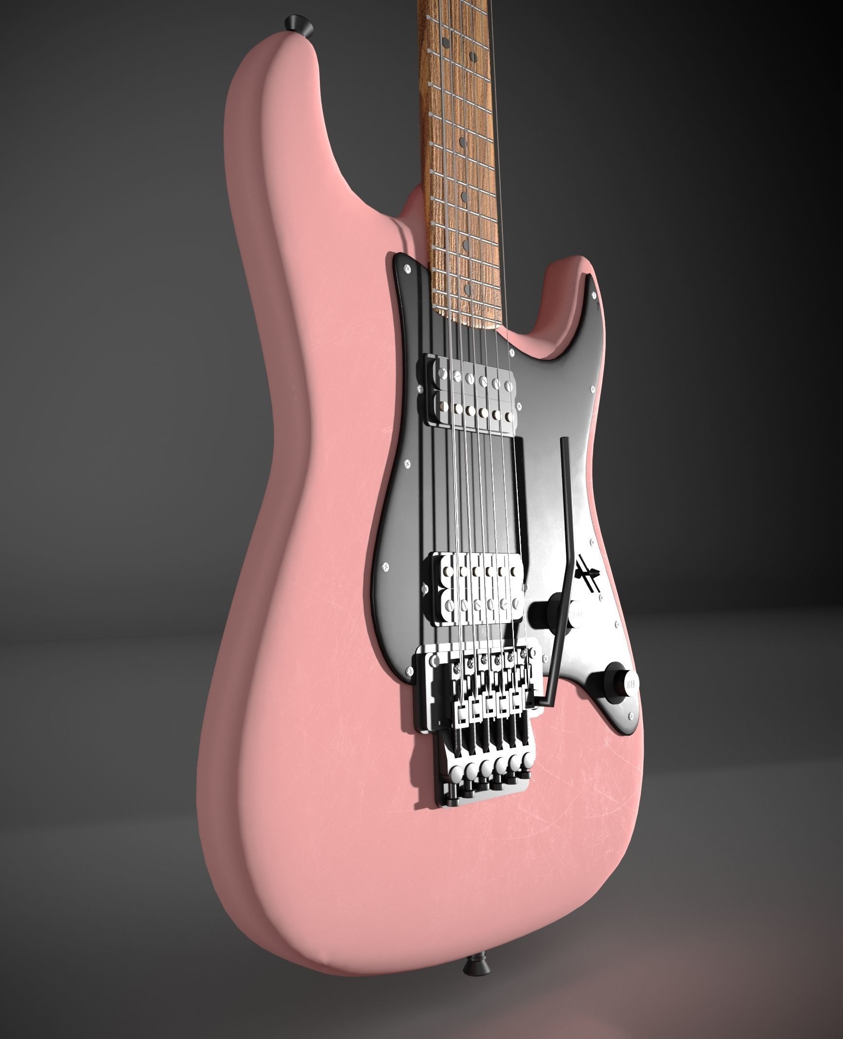 Red black pink white bass guitar 3D model_5