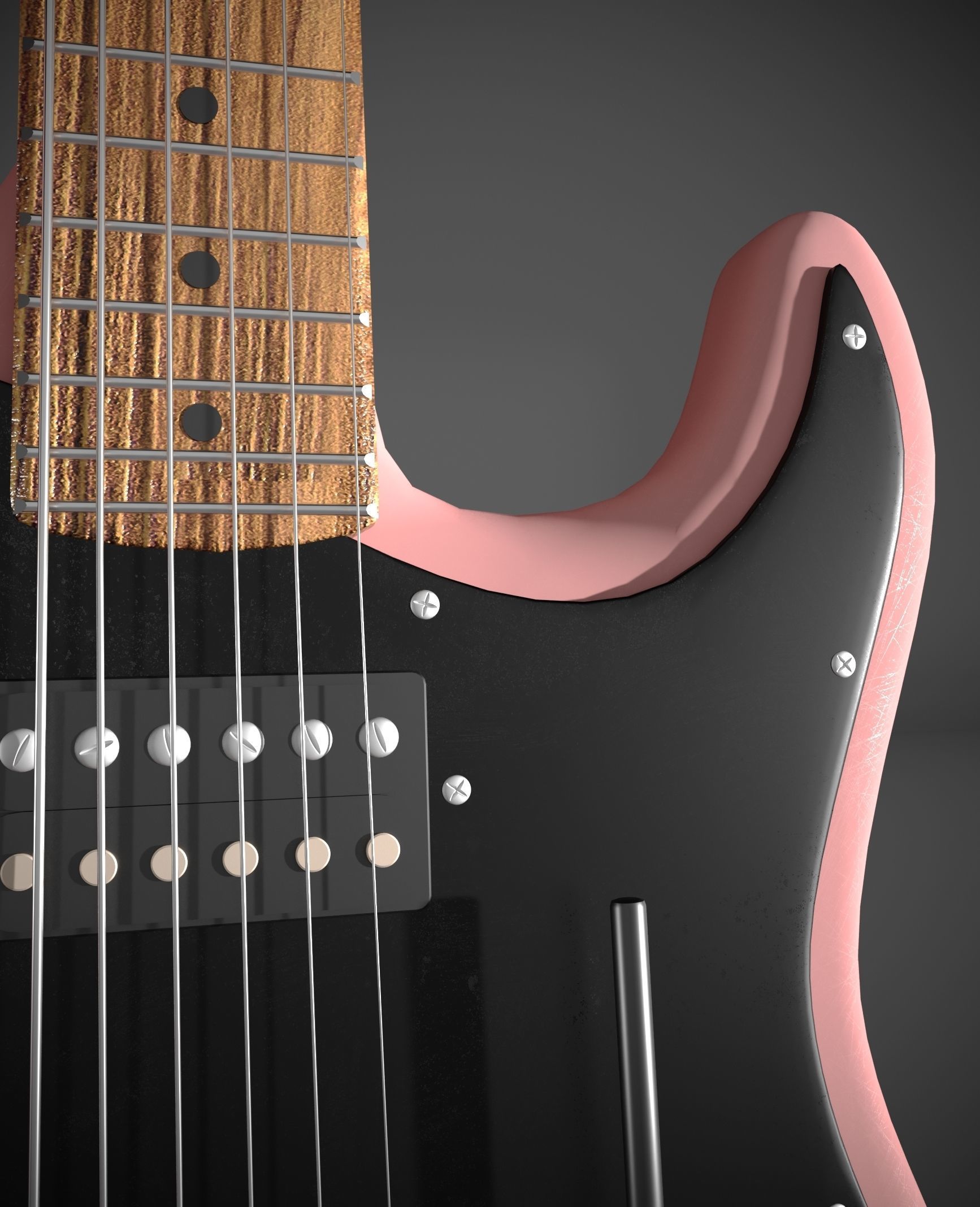 Red black pink white bass guitar 3D model_8