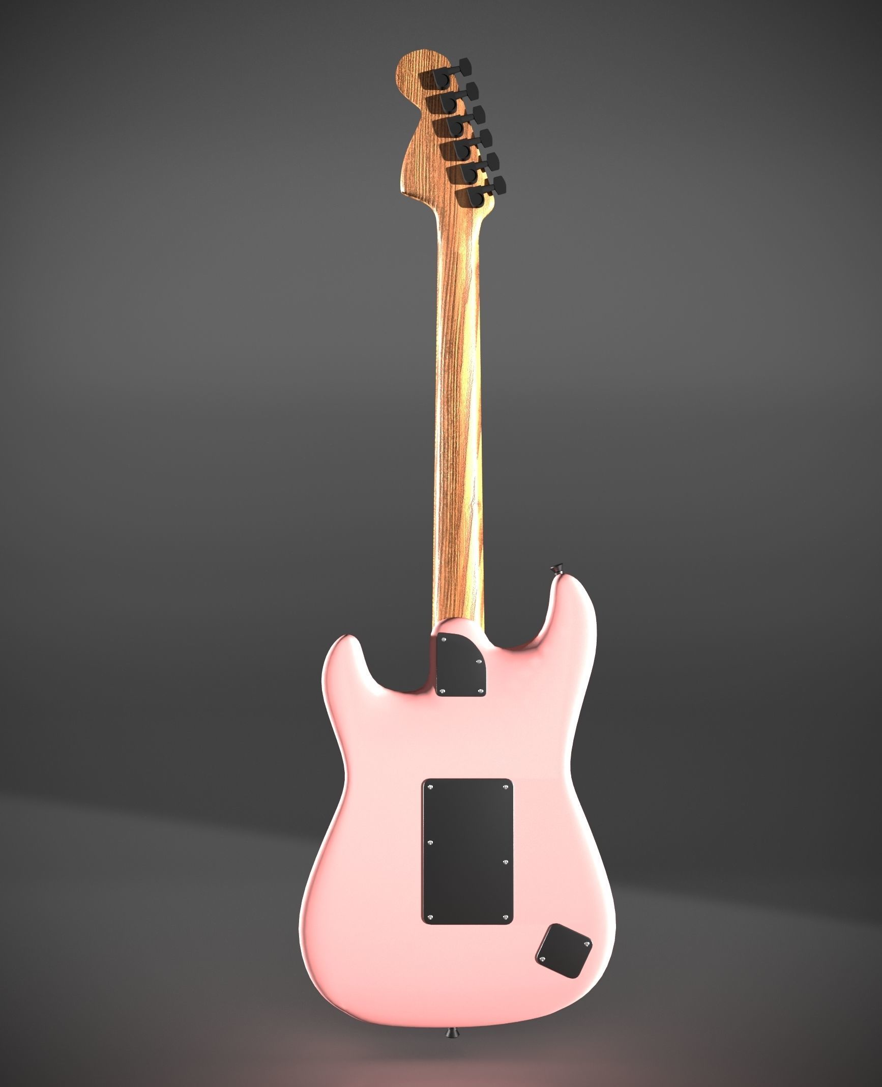 Red black pink white bass guitar 3D model_4