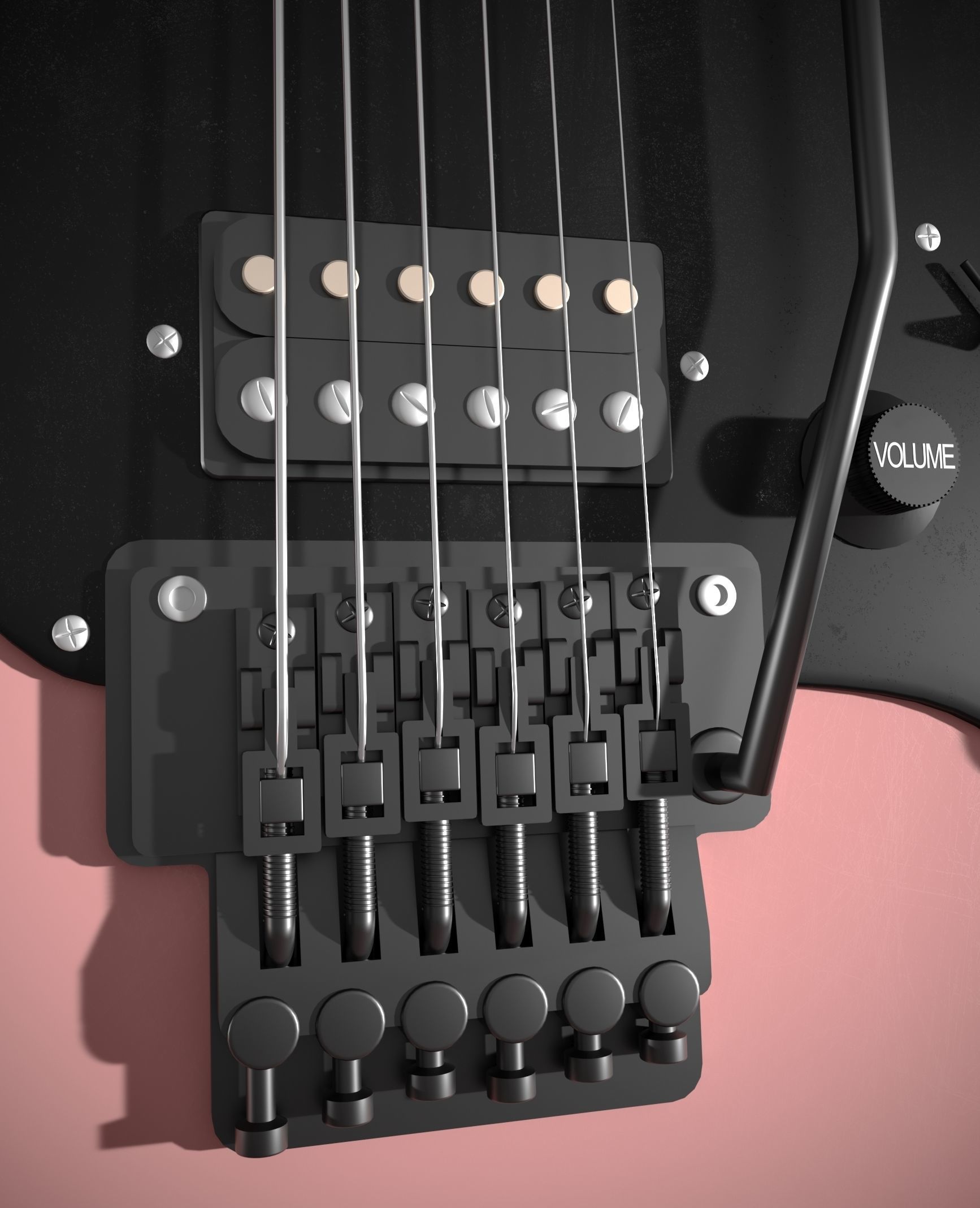 Red black pink white bass guitar 3D model_7