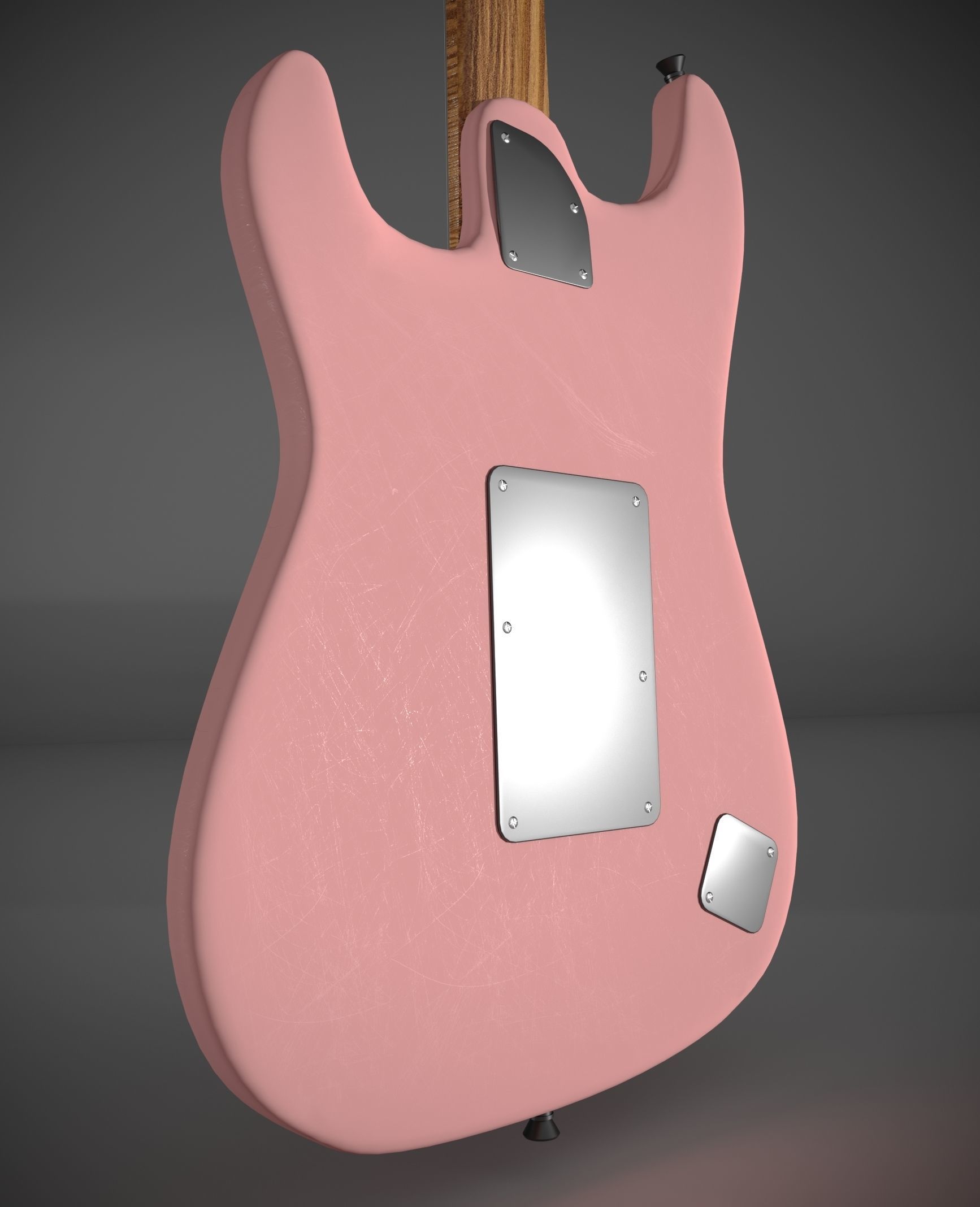 Red black pink white bass guitar 3D model_12