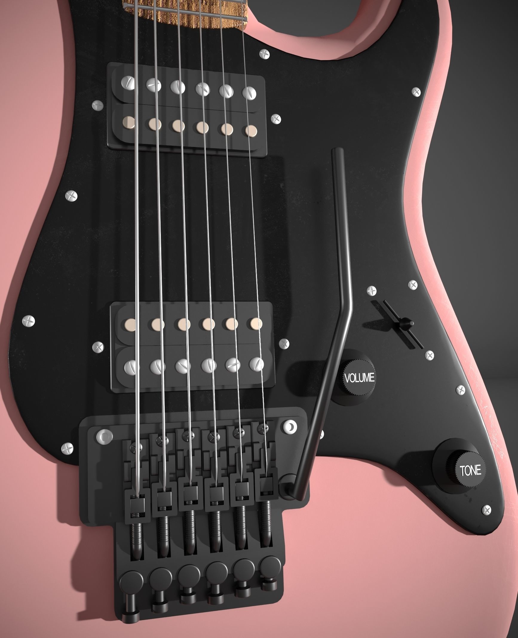 Red black pink white bass guitar 3D model_6