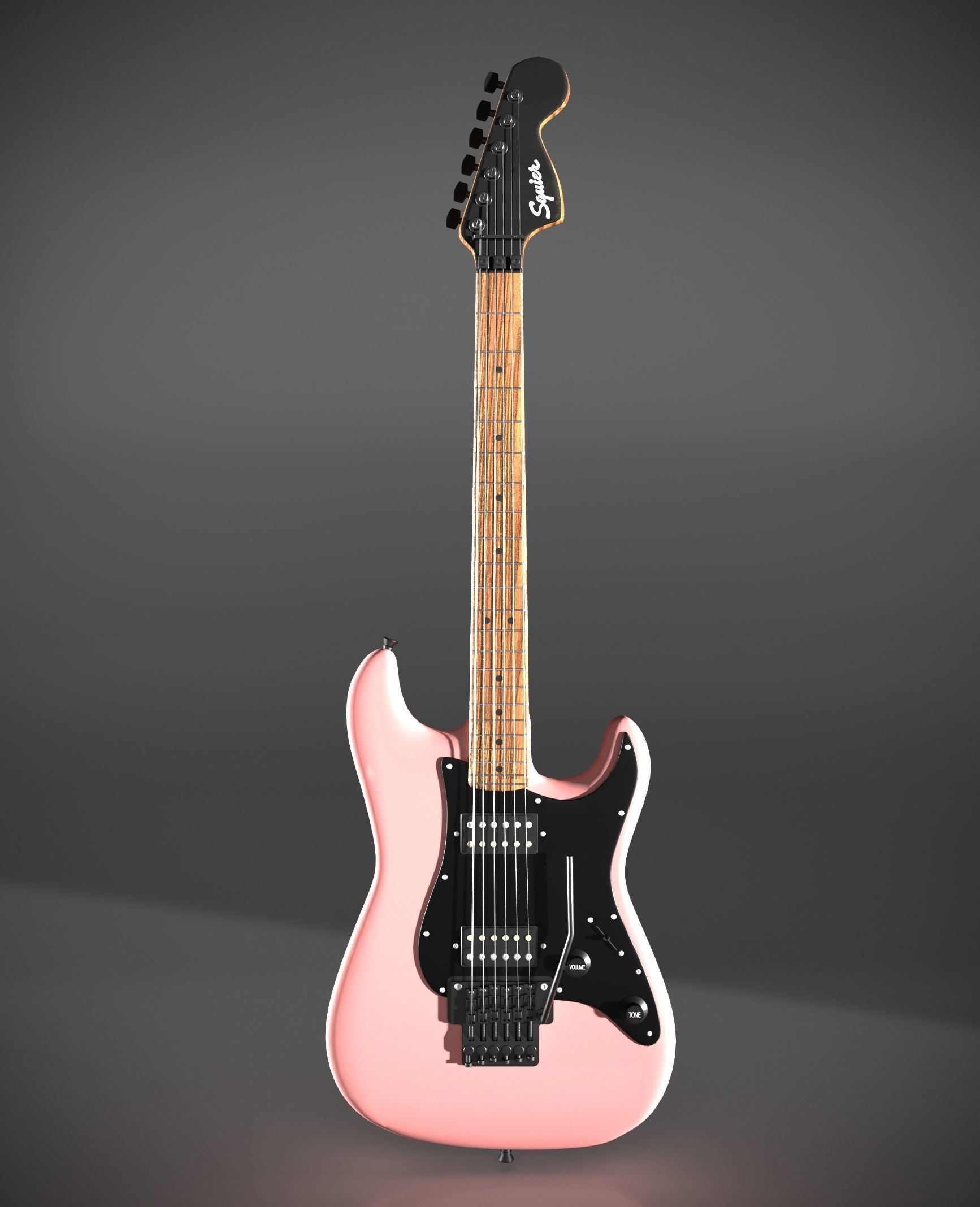 Red black pink white bass guitar 3D model_2