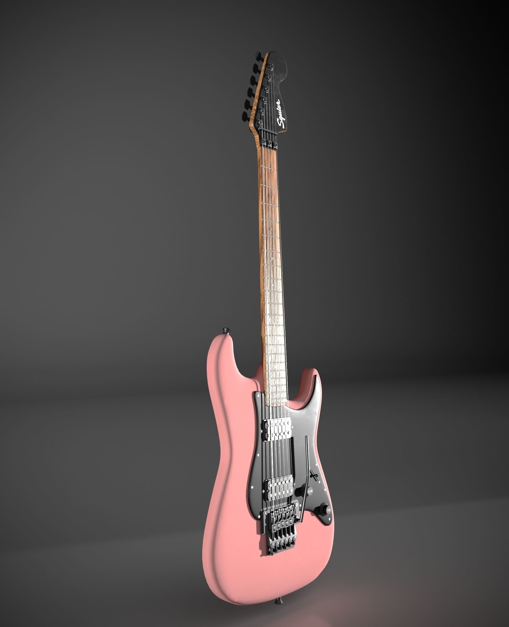 Red black pink white bass guitar 3D model_1
