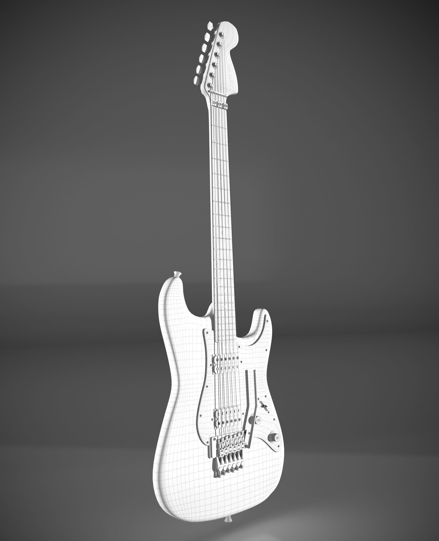Red black pink white bass guitar 3D model_13