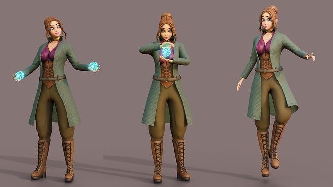 Mage Cartoon Female Full Rigged in Blender  Low-poly 3D model