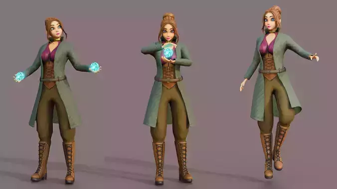 Mage Cartoon Female Full Rigged in Blender  Low-poly 3D model