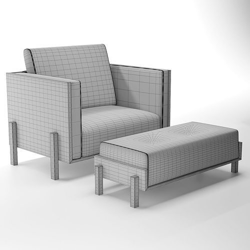 Lina with Ottoma Minimalist Armchair in Pau Ferro Wood 3D model 4