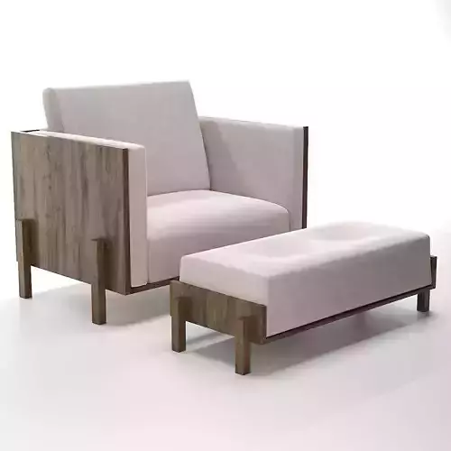 Lina with Ottoma Minimalist Armchair in Pau Ferro Wood