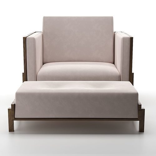 Lina with Ottoma Minimalist Armchair in Pau Ferro Wood 3D model 3