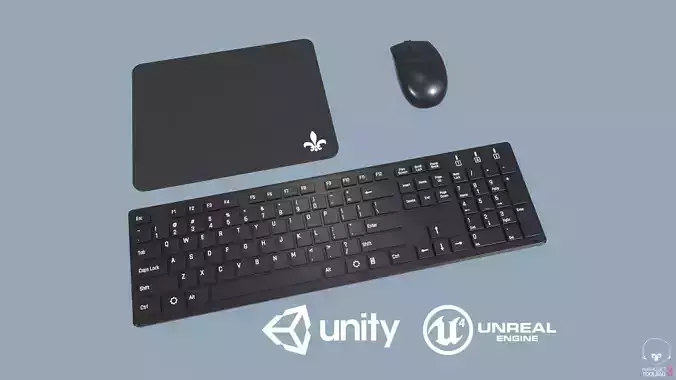 Computer Mouse and Keyboard Low-poly 3D model