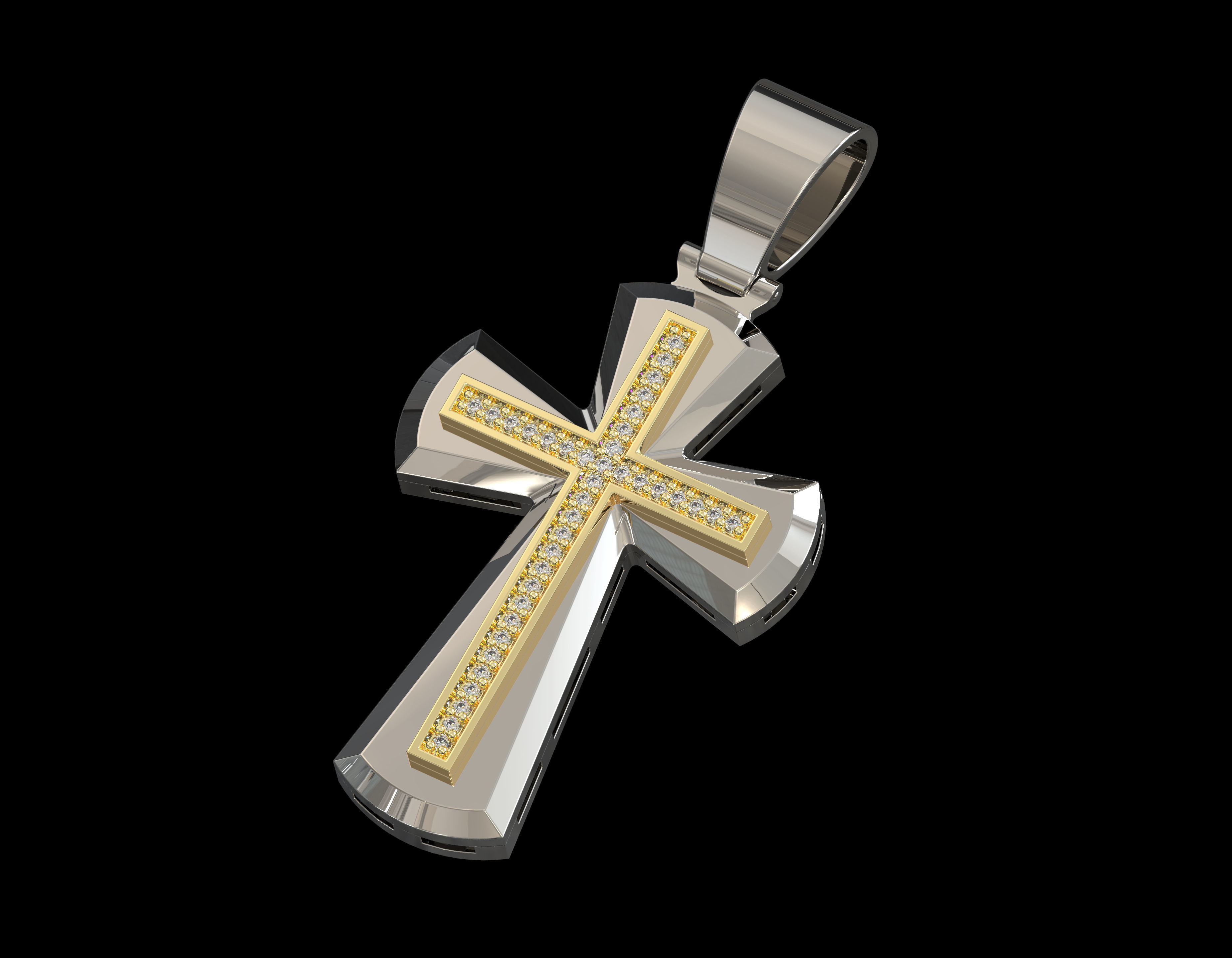 cross pendant gold 3D print model_4
