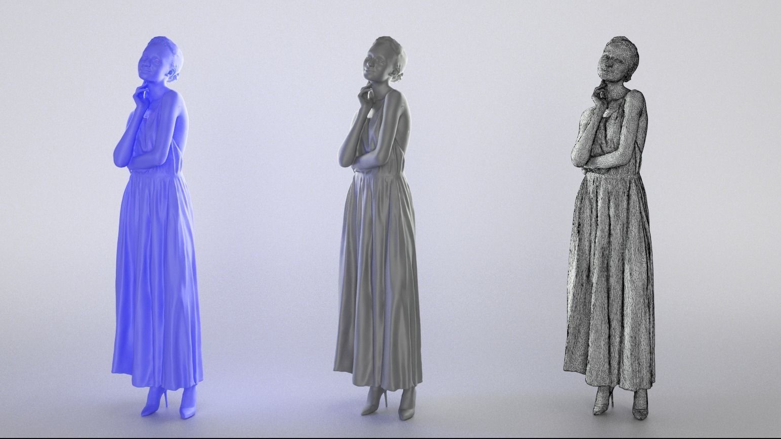 Beautiful woman in evening dress 325 Low-poly 3D model_3