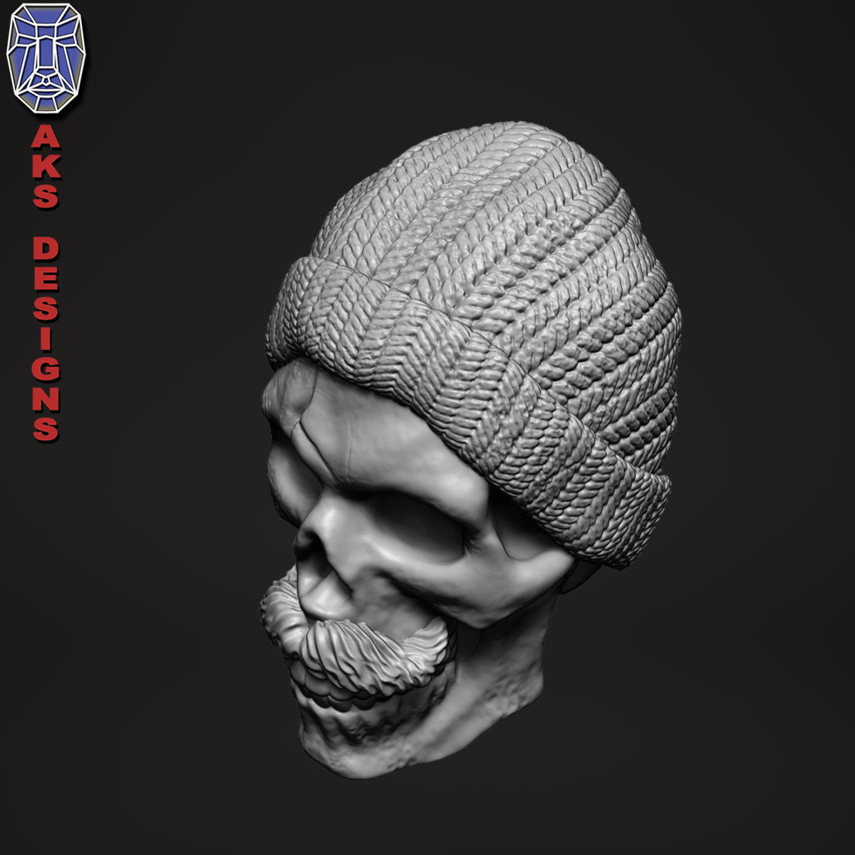 skull with cap version 2 bas relief for cnc 3D print model_8