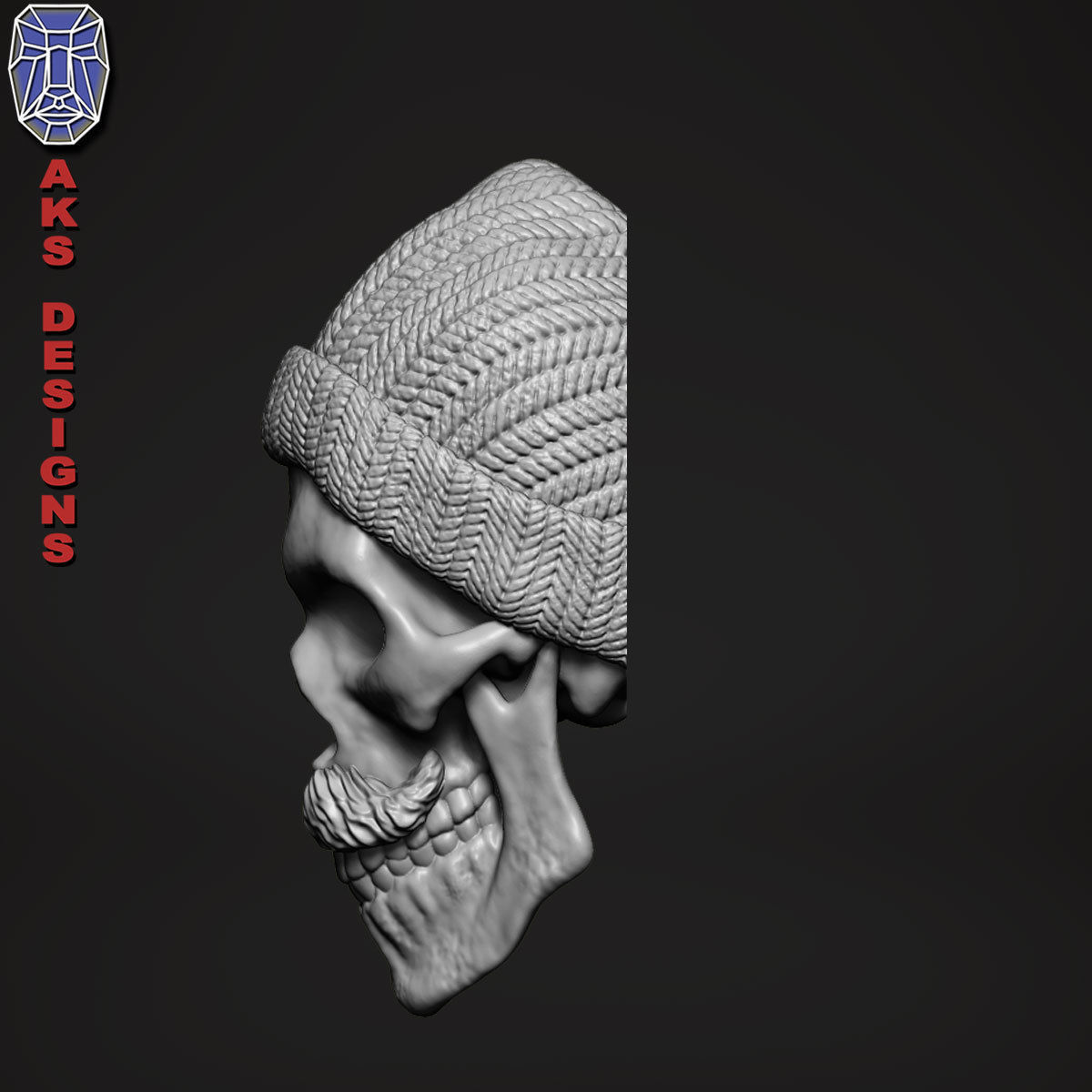 skull with cap version 2 bas relief for cnc 3D print model_2