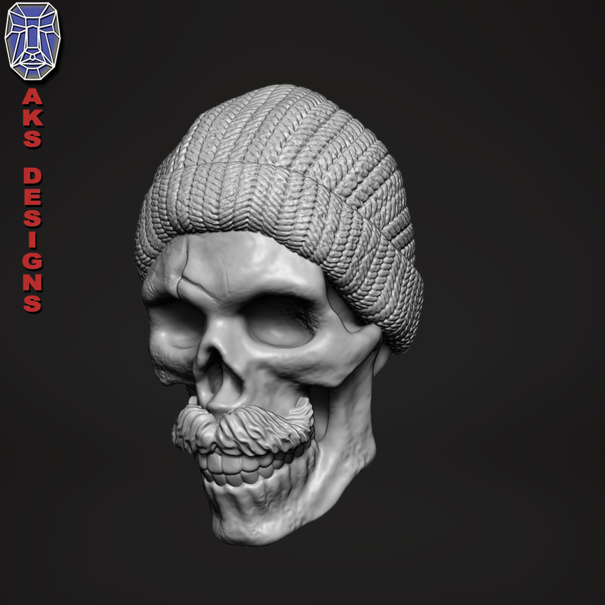 skull with cap version 2 bas relief for cnc 3D print model_1