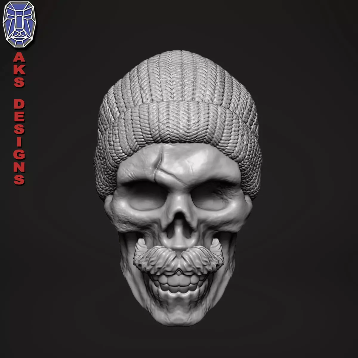 skull with cap version 2 bas relief for cnc 3D print model_0