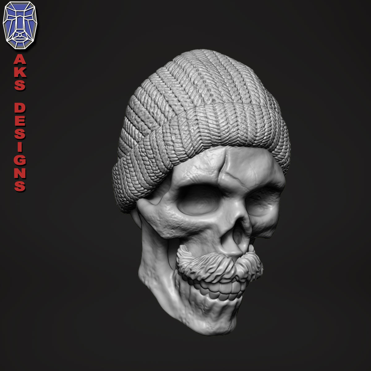 skull with cap version 2 bas relief for cnc 3D print model_5