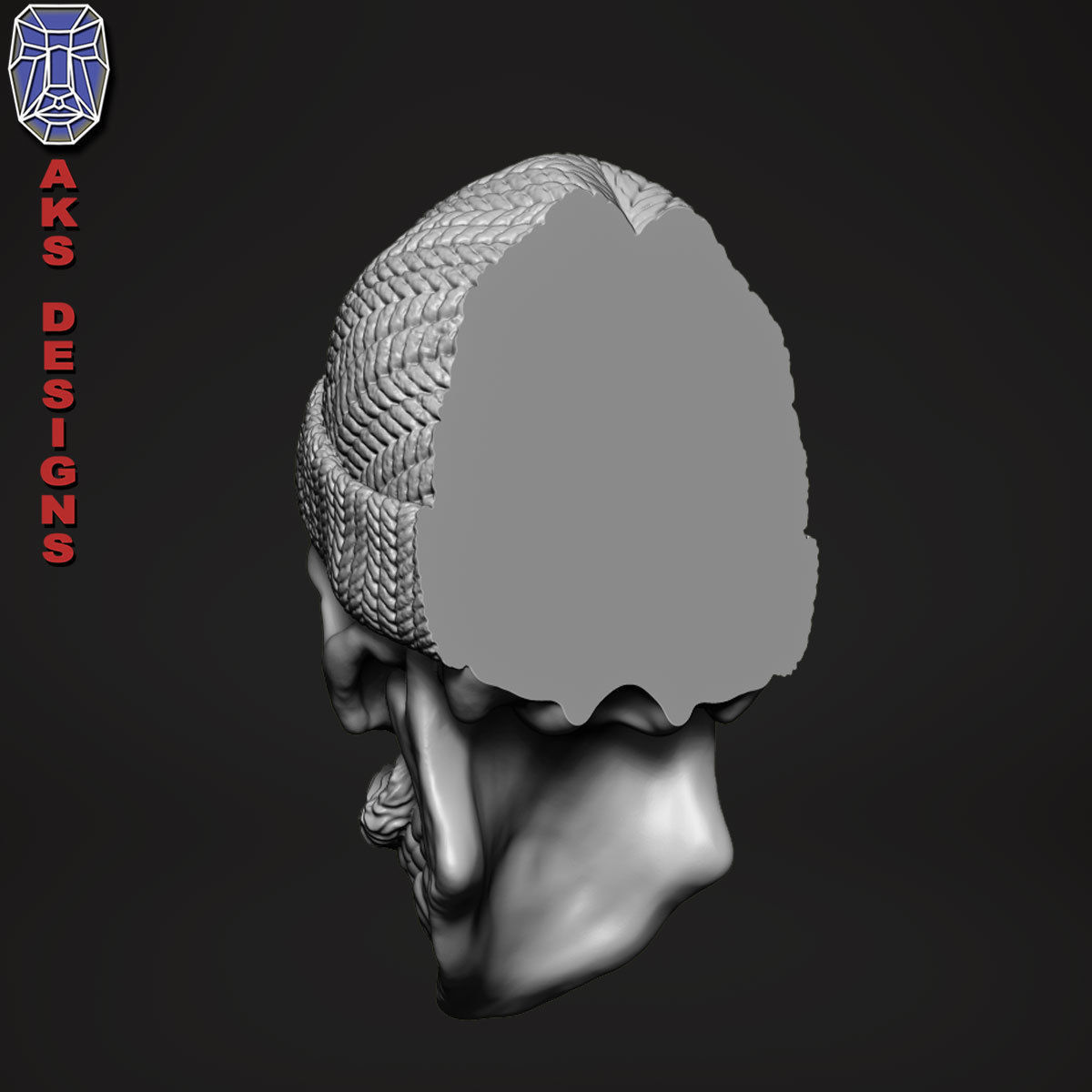 skull with cap version 2 bas relief for cnc 3D print model_3