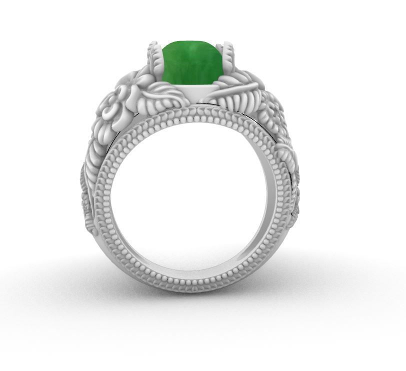 RING WITH FLOWERS AND CABASHON GEMS 3D print model_10