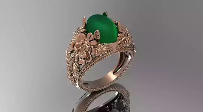 RING WITH FLOWERS AND CABASHON GEMS
