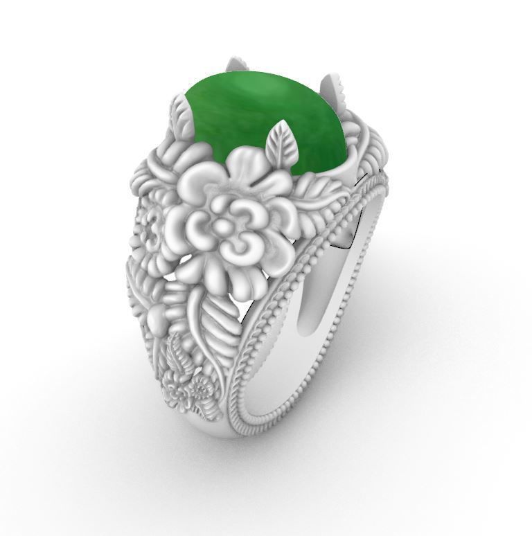 RING WITH FLOWERS AND CABASHON GEMS 3D print model_8