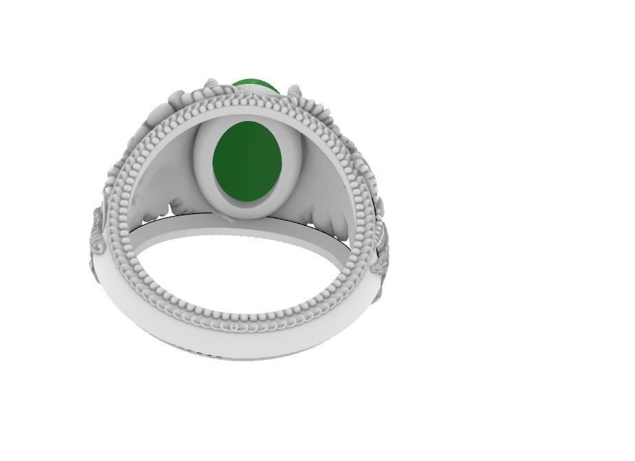 RING WITH FLOWERS AND CABASHON GEMS 3D print model_9